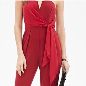 Forever 21 V-Cut Red Jumpsuit